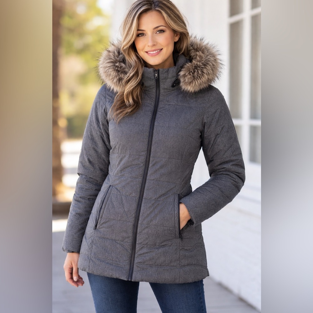 The North Face Women’s Insulated Parka Coat Faux Fur Hood Gray Puffer Jacket xs